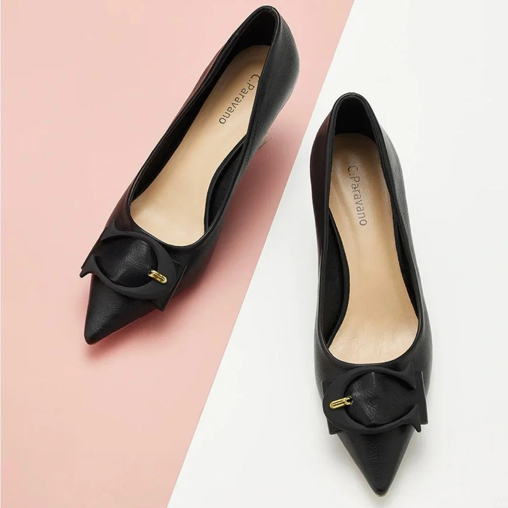 C Paravano Shoes Women C Buckled Pumps Black Slip On Heels Size 36 fit 5.5US - Picture 1 of 11